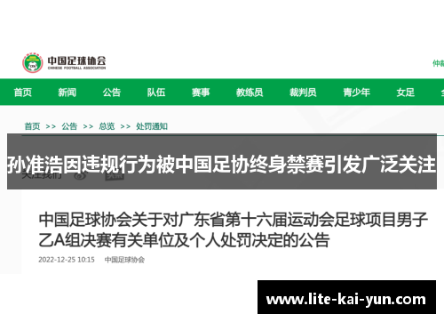孙准浩因违规行为被中国足协终身禁赛引发广泛关注